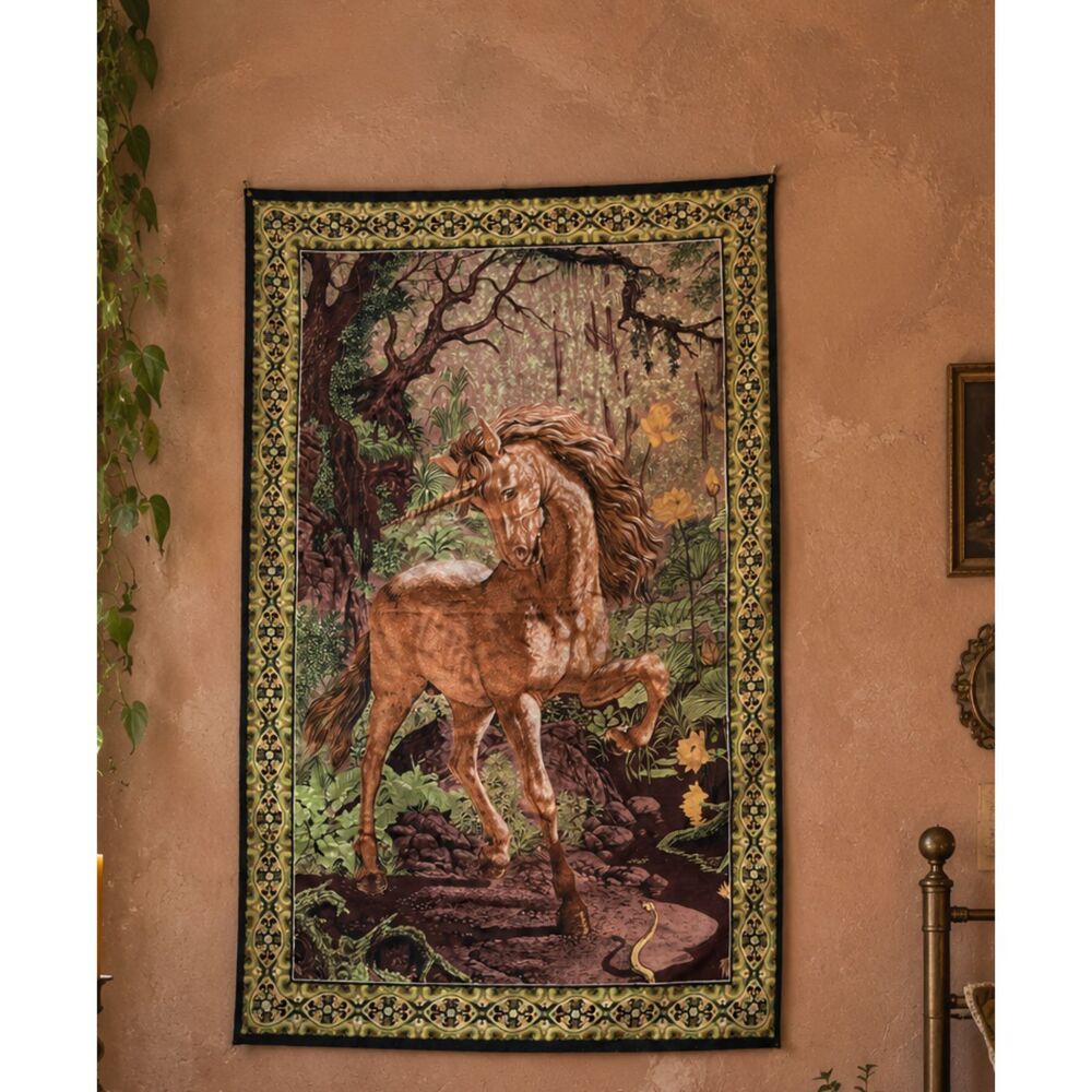 Unicorn Forest Tapestry Wall Hanging 36x54 Whimsigoth Fairycore Fantasy Decor